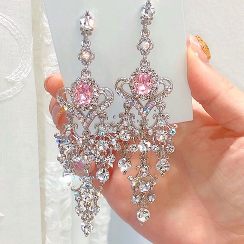 MENGJIQIAO-pendientes colgantes de cristal para mujer, de corazón rojo Vintage de lujo, borla de diamantes de imitación, joyería para fiesta ► Foto 1/4