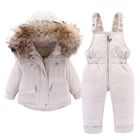 Conjunto de 2 uds. De chaqueta y mono de invierno para bebé y niña, chaqueta con cuello de piel gruesa y cálida para niña, traje de nieve Infantil de 0 a 4 años ► Foto 1/6