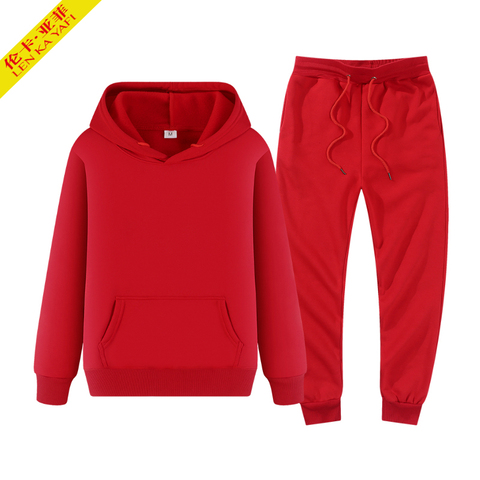 Sudaderas con capucha de invierno para hombre, moda para hombre, Sudadera con capucha roja, pantalones de marca negra, traje de corredor informal, chándal, sudadera para mujer, Jersey ► Foto 1/6