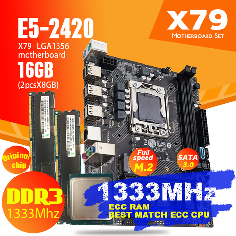 Atermiter X9A X79 Placa base con Xeon LGA 1356 E5 2420 C2 cpu 2 uds x 8GB = 16GB 1333MHz DDR3 ECC REG RAM de memoria PC3 10600R ► Foto 1/6