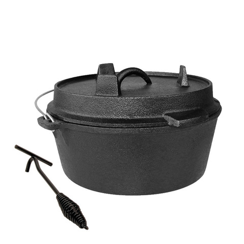 Olla de Camping para Horno Holandés de hierro fundido, 25cm, olla de hierro fundido sin recubrimiento, olla multifunción para estofado al aire libre, olla para barbacoa, olla para sopa y Picnic ► Foto 1/5