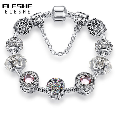 Pulsera de trébol de cuatro hojas de cristal de Color plateado Original con encanto de cuentas de cristal Murano, brazalete para mujer, joyería DIY ► Foto 1/6