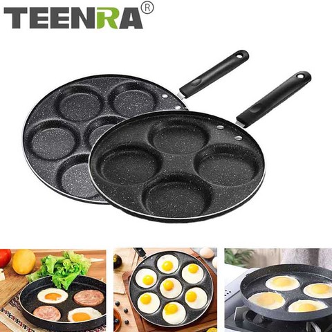 TEENRA-Olla para freír de cuatro agujeros sartén para tortilla, antiadherente, para huevos, panqueques, carne, Pan, cocinar, jamón, huevos, máquina de desayuno ► Foto 1/6