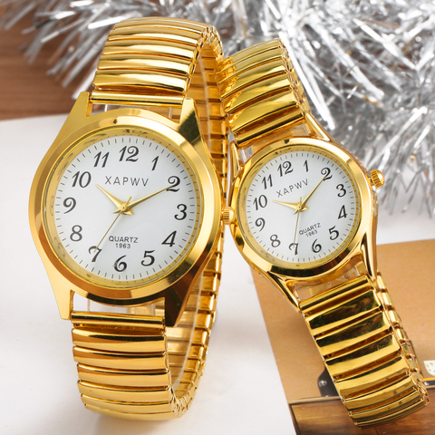 Relojes de negocios Vintage para hombre y mujer, pulsera elástica de cuarzo dorado y plateado, para amantes, para fiestas y oficina, 2022 ► Foto 1/6