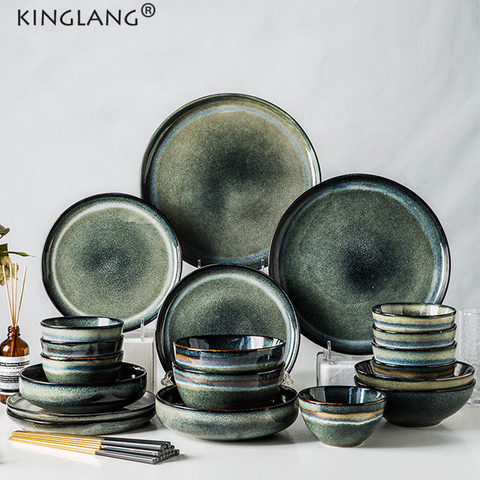 KINGLANG-Juego de vajilla nórdica, cuencos y platos de cerámica para el hogar, Klin, esmaltado, venta al por mayor ► Foto 1/6