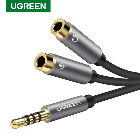 UGREEN-Adaptador de auriculares con micrófono Y Cable divisor, Conector de Audio estéreo macho a 2 hembra, 3,5mm, para PS4 ► Foto 1/6