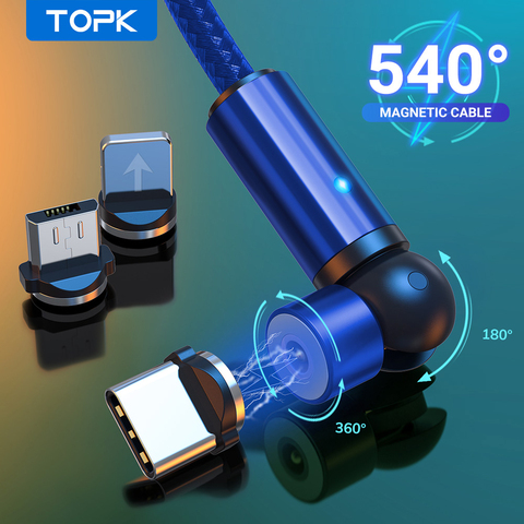 TOPK 540 rotar magnético Cable USB tipo C Cable de carga magnética Micro USB Cable para iPhone 7 8 11 6 Plus XR XS XiaoMi Samsung ► Foto 1/6