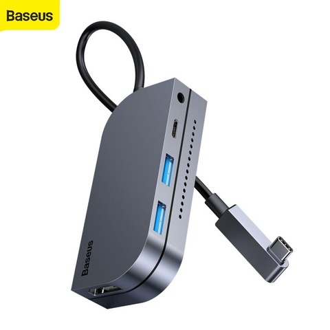 Baseus-Convertidor de concentrador tipo C 6 en 1, 60W, USB 3,0, PD, carga rápida, 2,5mm, 6 puertos, HDMI, HUB para ordenador y teléfono móvil ► Foto 1/6