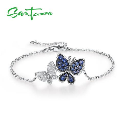 SANTUZZA-Pulsera de plata de ley 925 con diseño floral, pulsera fina de eslabones con diseño de flores azules y blancas, para mujeres ► Foto 1/5