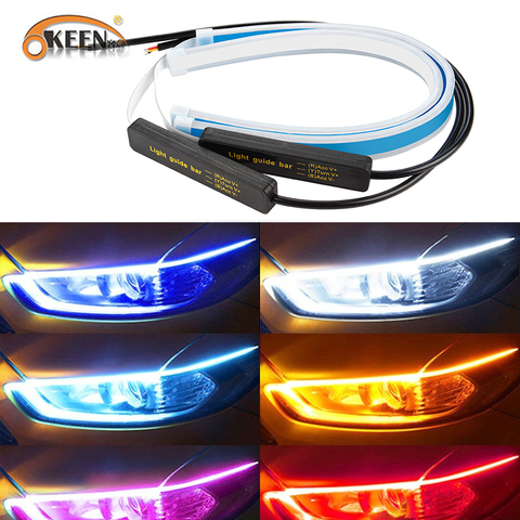 Okeen-Tira de led flexible para coche, luces diurnas DRL, intermitente, resistente al agua, muy fina, tubo suave, amarillo, blanco, 30 45 60cm ► Foto 1/6