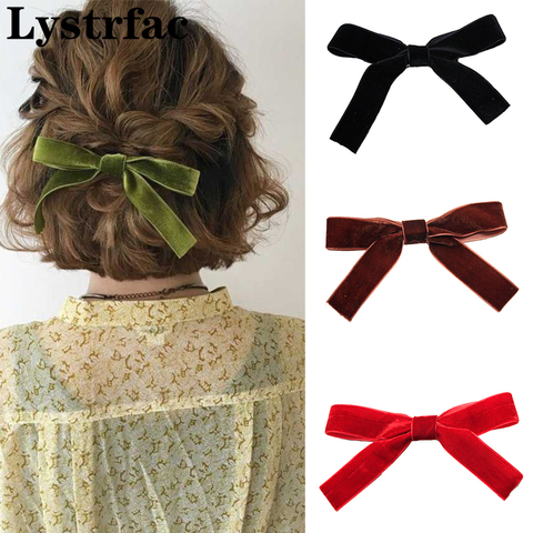 Lystrfac-horquilla con lazo de terciopelo para niña y mujer, horquillas para el pelo en negro y rojo, tocado, accesorios Retro para el cabello ► Foto 1/6