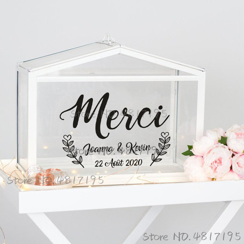 Tarjetas de boda y regalos de vinilo adhesivo personalizado textos nombres calcomanías de la tarjeta de boda firmar pegatinas personalizadas para boda cajas arte Decoración ► Foto 1/4