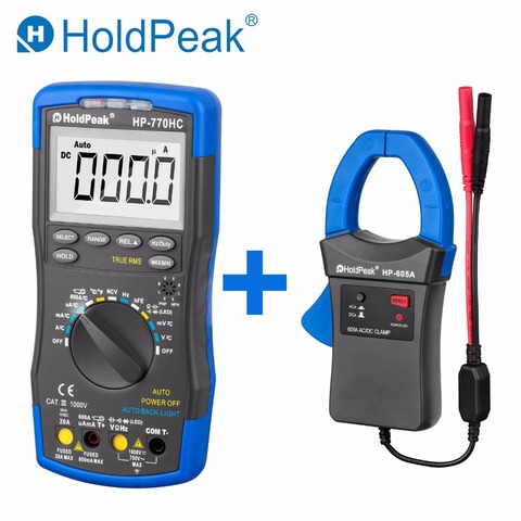 HoldPeak-multímetro Digital de sonda de HP-770HC valores eficaces auténticos, con adaptador de abrazadera NCV + HP-605A, corriente de CA/CC de 600A, LED de 45mm ► Foto 1/6