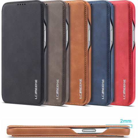 Funda de cuero con tapa para móvil, carcasa Ultra delgada con soporte magnético para tarjetas, para iPhone 12 Mini 11 Pro XS Max XR 8 7 6s Plus SE 2022 ► Foto 1/6