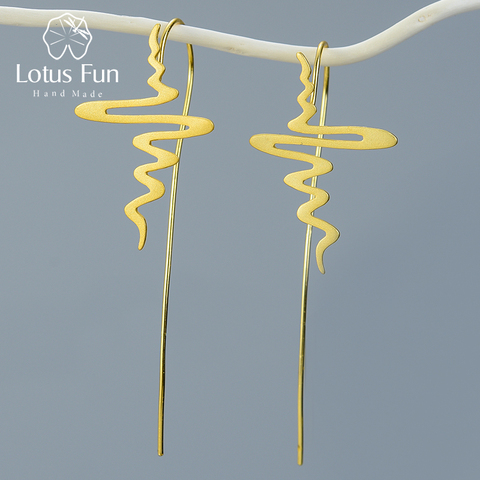 Lotus Fun-Pendientes colgantes de plata de primera ley para mujer, aretes largos, plata esterlina 925, diseño creativo, joya fina, hecho a mano ► Foto 1/6