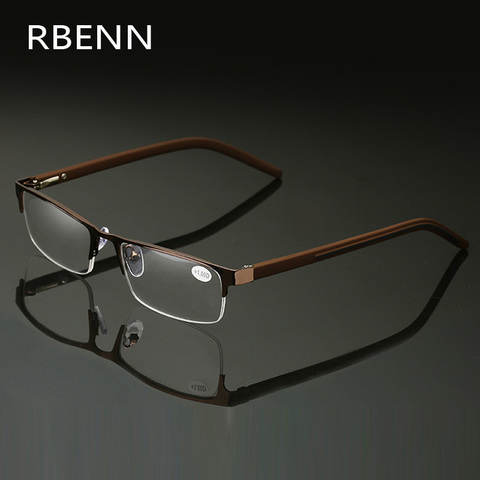 RBENN-gafas de lectura con montura de Metal para hombre, anteojos de lectura semisin montura de alta calidad para negocios, presbicia + 0,5 0,75 1,25 1,75 2,25 5,0 ► Foto 1/6