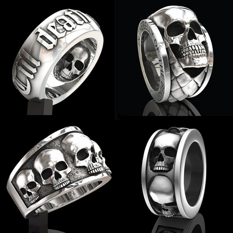 Anillo de calavera Vintage Black Death Knight para hombre y mujer, anillos de esqueleto de acero inoxidable con detalle fino Punk, joyas de motorista góticas ► Foto 1/5