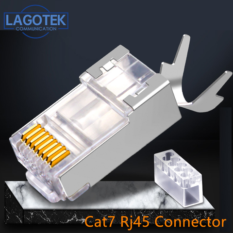 100 unids/lote conector RJ45 conector de Cable de red Cat6a Cat7 RJ45 enchufe blindado FTP 8P8C conectores de engarce de red 1,3mm ► Foto 1/6