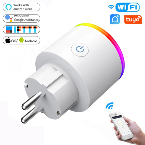 Enchufe inteligente WiFi 16A adaptador de la UE LED, Control remoto inalámbrico por voz, Monitor de energía, toma de corriente con temporizador para Alexa y Google Home ► Foto 1/6