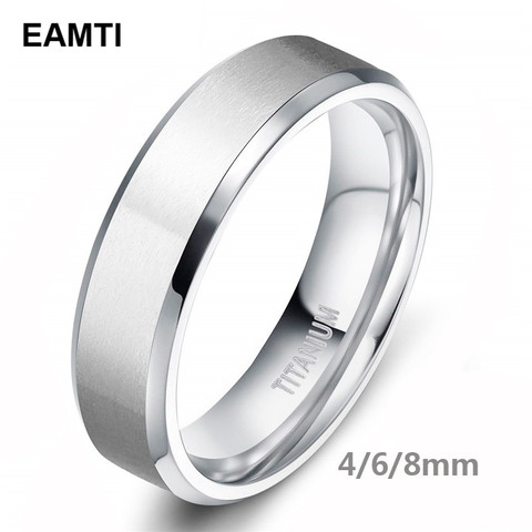 Eamti-Anillo de titanio cepillado para hombre, 8/6/4mm, Color plata, boda, compromiso, joyería para pareja ► Foto 1/6