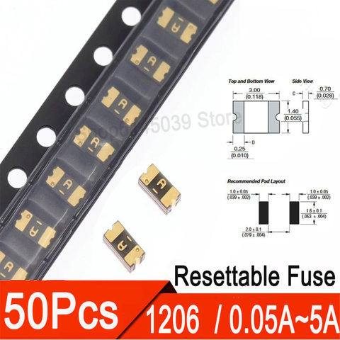 50 Uds 1206 PPTC SMD fusible reajustable 0.05A 100MA 120MA 0.16A 0.2A 0.25A 0.3A 0.35A 0.5A 0.75A 1A 1.5A 2A 3.5A 4A 5A recuperación fusible ► Foto 1/4