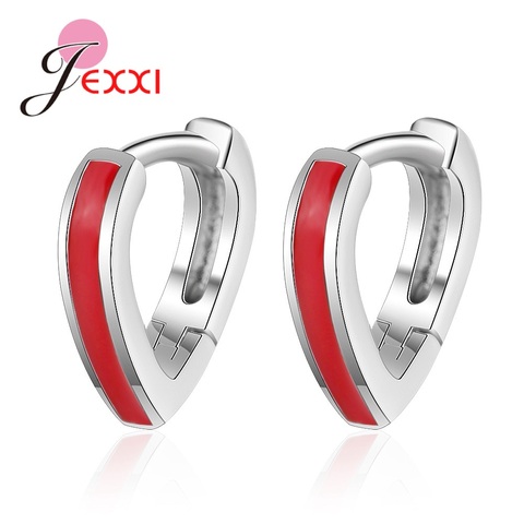 Pendientes con forma de corazón para mujer, pendientes con forma de palanca trasera, aro de plata sólida 925, pintura de esmalte rojo, accesorios de compromiso para boda, joyería ► Foto 1/5