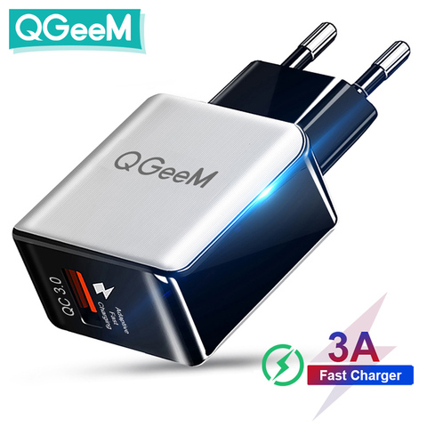 QGEEM-cargador USB de fibra para móvil, adaptador de carga rápida 3,0 para iPhone, Xiaomi Mi9, EU y US, QC 3,0 ► Foto 1/6