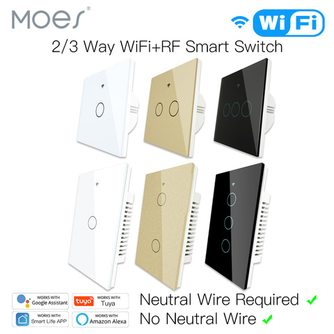 WiFi inteligente Interruptor táctil para luz No Neutral de alambre requiere vida inteligente Tuya APP control Alexa Google Compatible a 1/2/3 banda de la UE nos ► Foto 1/6