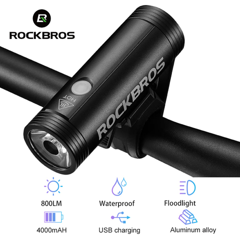 ROCKBROS-luz delantera para bicicleta de montaña, 400/800 lúmenes, resistente a la lluvia, con carga USB ► Foto 1/6