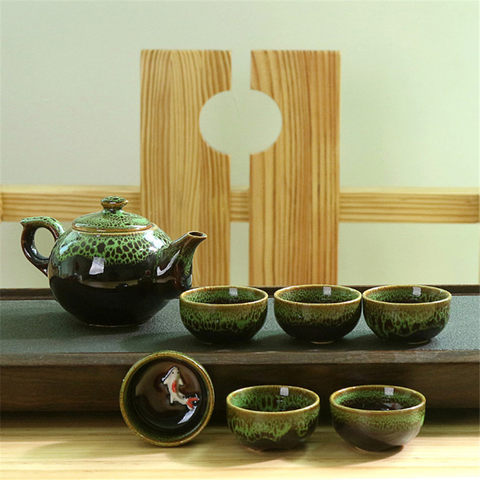 Tetera de cerámica china 1 Set tetera taza de té Puer té chino Pot portátil Kung Fu juego de tazas para té juego de taza de té y plato ► Foto 1/6