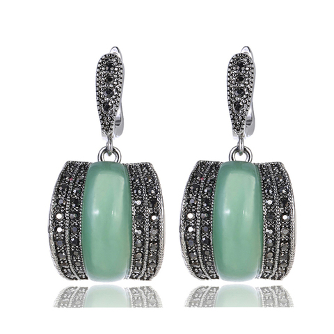 Pendientes geométricos de lujo de piedra roja negra verde para mujer pendientes de gota de diamantes de imitación de Color negro antiguo de plata originales ► Foto 1/6