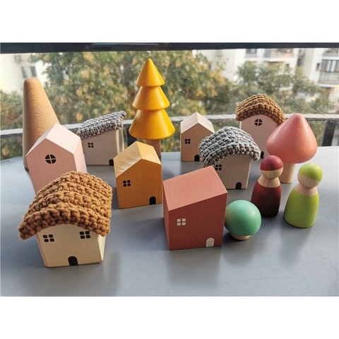 Niños de los niños de Color de juguete nórdico edificio casa de Crochet casa bloques Hedgechog bosque orgánico no tóxico de madera de los árboles juguete de Montessori ► Foto 1/6