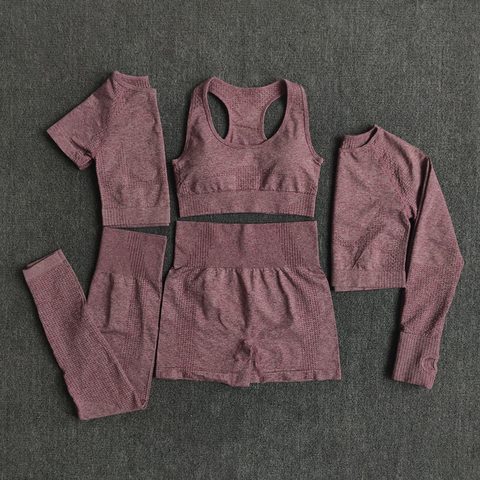 Conjunto de Yoga sin costuras para mujer ropa deportiva de entrenamiento, gimnasio, Top corto de manga larga para Fitness, Leggings de cintura alta, trajes deportivos, 2/3/5 Uds. ► Foto 1/6