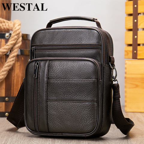 WESTAL 100%-Bolso de piel auténtica para hombre, bandoleras con solapa para ipad, de diseñador, de cuero, con asa superior ► Foto 1/6