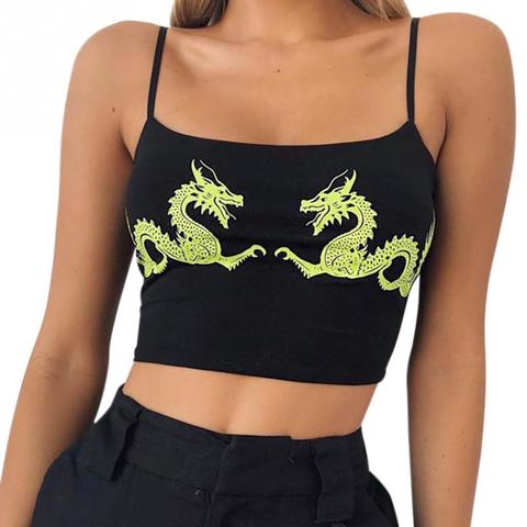 Mujeres Casual diseño de dragón Crop Tops de verano recortado Sexy apretado atractivo de poliéster de la aptitud U cuello de moda sin mangas correas ► Foto 1/6