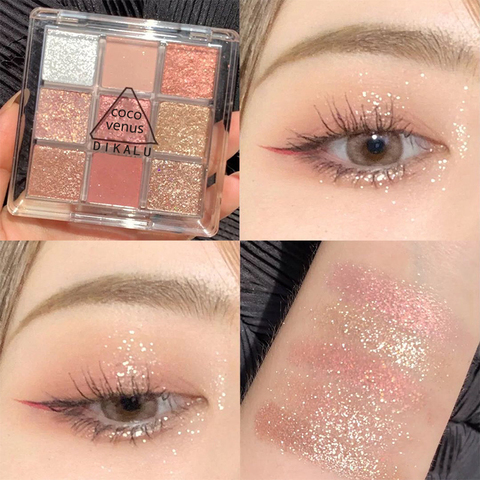 Paleta de sombra de ojos de 9/4 colores, juego de maquillaje de sombra de ojos mate, brillo brillante, resistente al agua, maquillaje de ojos TSLM1 ► Foto 1/6