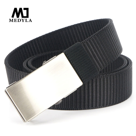 Medyla-Cinturón de lona informal con hebilla automática para hombre, cinturón de tela con hebilla automática para exteriores, color negro ► Foto 1/6