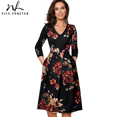 Agradable para siempre Vintage de Color sólido de cuello en V Pinup bolsillos vestidos de fiesta mujer Bengala Swing vestido de las mujeres A126 ► Foto 1/6