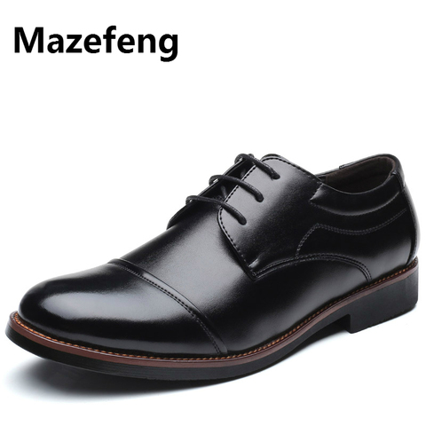 Mazefeng vestido de los hombres zapatos de trabajo de negocios de patente de punta de cuero para hombre Oxford de los hombres pisos de talla grande 39-48 ► Foto 1/6