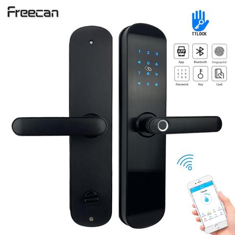 FREECAN cerradura electrónica Wifi Bluetooth con aplicación TTlock, cerradura de puerta de seguridad con huella dactilar inteligente con desbloqueo de clave de código de tarjeta RFID ► Foto 1/6