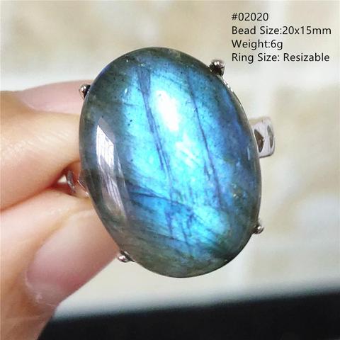 Anillo de labradorita negra de luz azul Natural genuina, regalo de amor ojo de gato, anillo ajustable de Plata de Ley 925, joyería AAAAA ► Foto 1/6