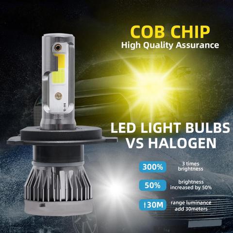 Kit de conversión de faros LED H4 9003 HB2, bombillas de haz COB Hi/Lo, 90W, 12000LM, alta potencia, 6000K, luz blanca/3000K, amarilla, 5000h, 2 uds. ► Foto 1/6