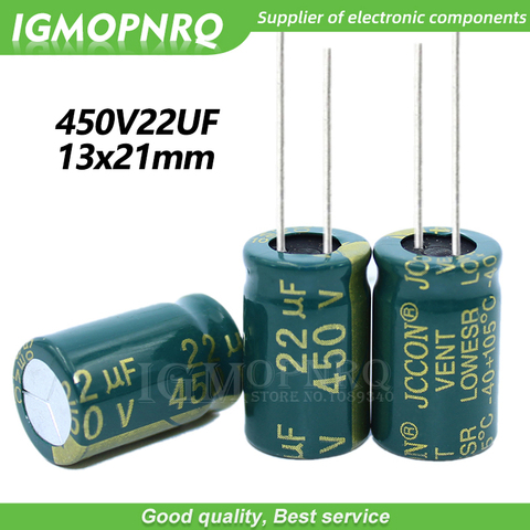 10 Uds 450V22UF 13*21mm igmopnrq condensador electrolítico de aluminio alta frecuencia de baja impedancia 13x21mm ► Foto 1/4