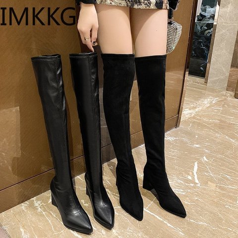 Botas por encima De la rodilla con punta estrecha para Mujer, botines sexys De tacón alto para fiesta, talla grande 43, novedad De invierno ► Foto 1/6