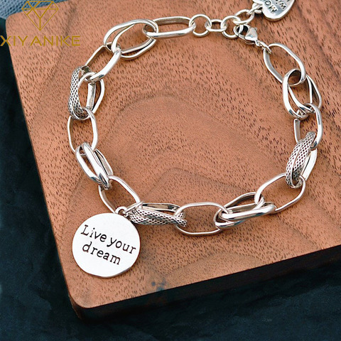 XIYANIKE-pulsera con colgante de amor de Plata de Ley 925 coreana, cadena gruesa de plata tailandesa Retro, pulsera de letras redondas, joyería para mujer ► Foto 1/6