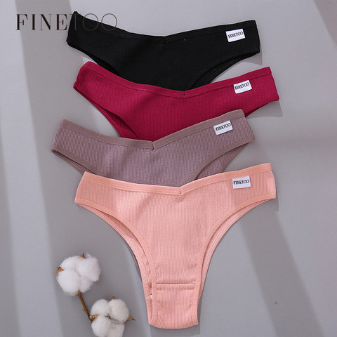 FINETOO brasileña de algodón de las mujeres Sexy V cintura string ropa interior Mujer T-Calzoncillos M-XL Lady Bikini Panty 3 unids/set ► Foto 1/6