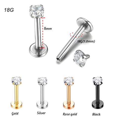 1PC 18G 1,0x8x3mm de acero Tragus perforaciones Labret Piercing labio Piercing Oreja cartílago de la Oreja Piercings Labret joyería del cuerpo ► Foto 1/6