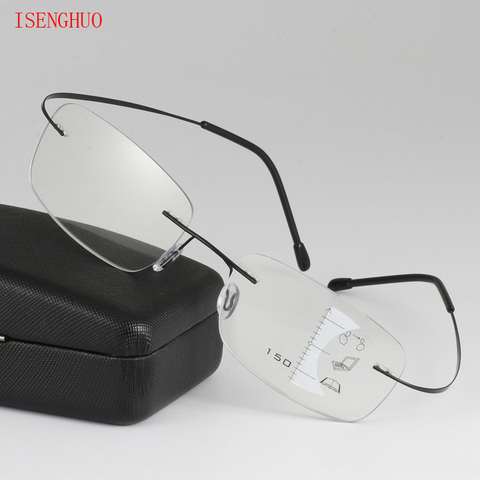 Gafas de lectura graduadas de titanio para hombres y mujeres, lentes de aumento inteligente sin montura, presbicia, hipermetropía, gafas multifocales, 1,0-3,0 ► Foto 1/6