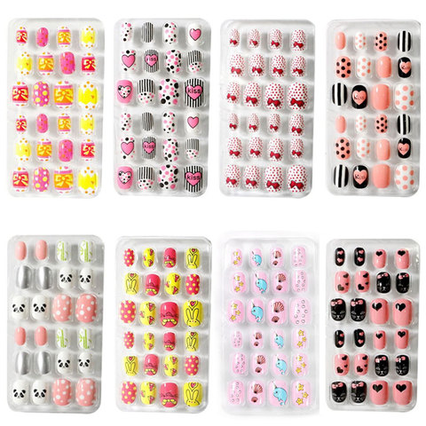 24 unids/caja de dibujo de caramelo para niños, Uñas postizas de cobertura completa, esmalte adhesivo para uñas, decoración de manicura para niña bonita CL02 ► Foto 1/6