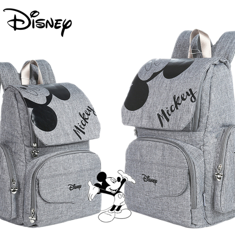 Bolso de pañales de mamá de Disney, bolso de lactancia de maternidad para cuidado del bebé, mochila de viaje de diseñador, bolsos de Mickey, bolso gris y negro ► Foto 1/6